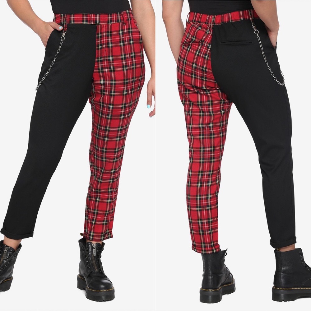 Hot Topic Womens Plaid Split Leg High Rise Pants Sz S